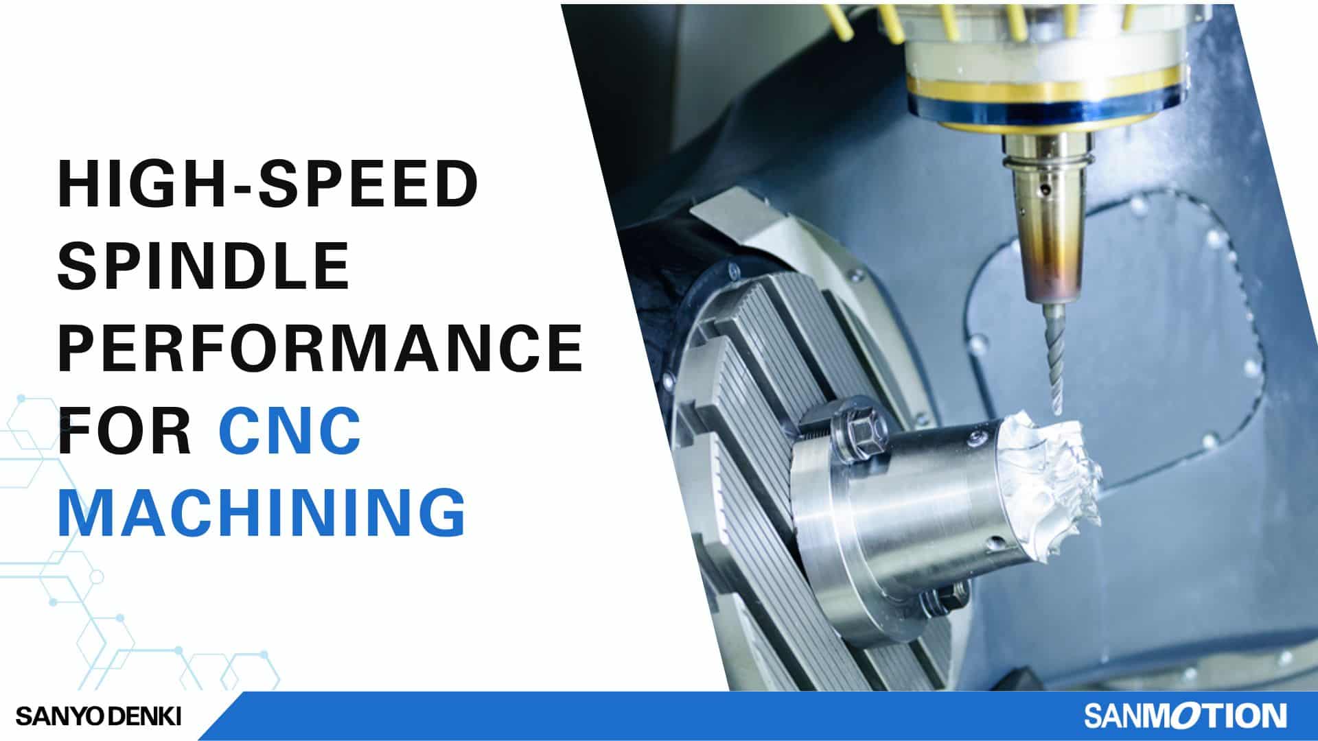 SANMOTION S Spindle motor and Amplifiers with strong torque and 27-bit encoder precision for high-speed machining.