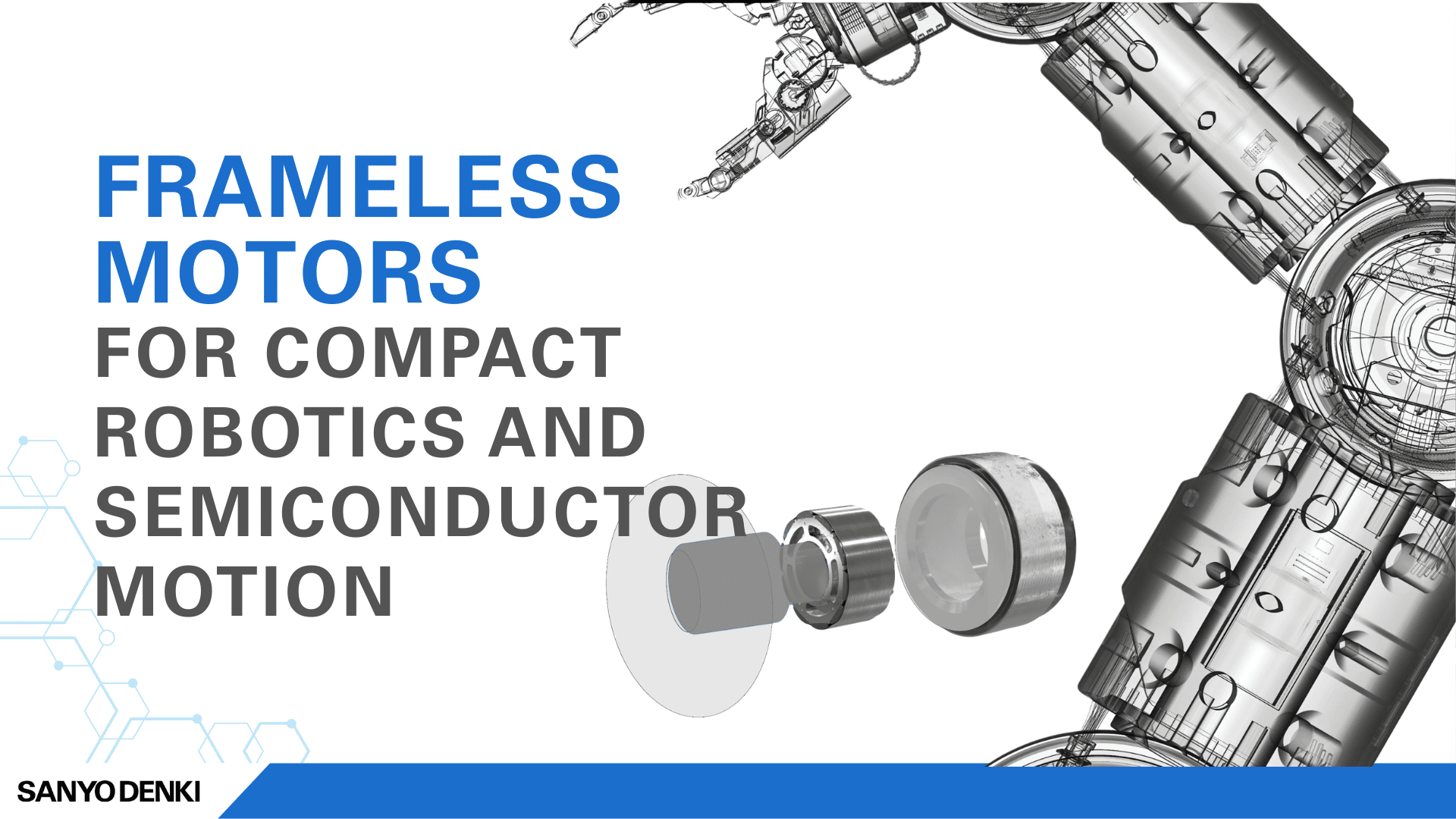 image with Frameless motors and robotic arm for an article about frameless motors for compact robotics and semiconductor motion